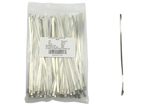 Bag of 100 316 grade stainless steel cable ties – 200mm long x 4.6mm wide